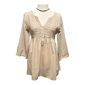 Studio M Woman’s Blouse, Tan Color sheer top, Size Medium